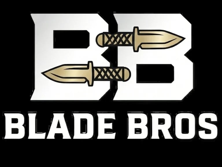Blade Bros logo featuring two stylized knives with wrapped handles and the text Blade Bros below on a black background