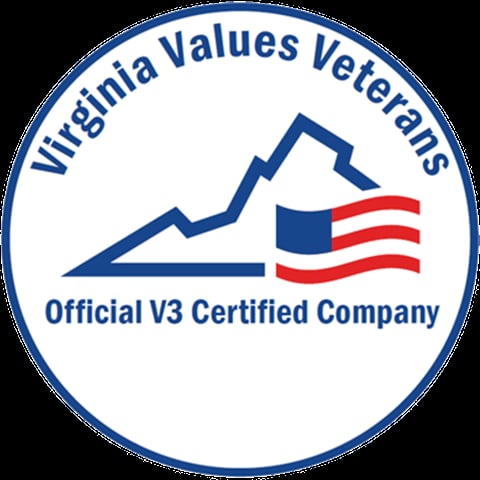 Virginia Values Veterans Official V3 Certified Company logo with upward trend arrow and American flag