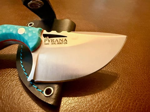 Cudeman Pyrana pocket knife with custom paracord lanyard and Spartan helmet bead